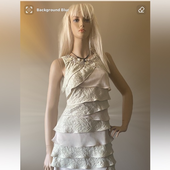 DRESSBARN TIERED BEIGE BEADED VINTAGE DRESS SIZE 8 EVENING PARTY - Picture 2 of 4